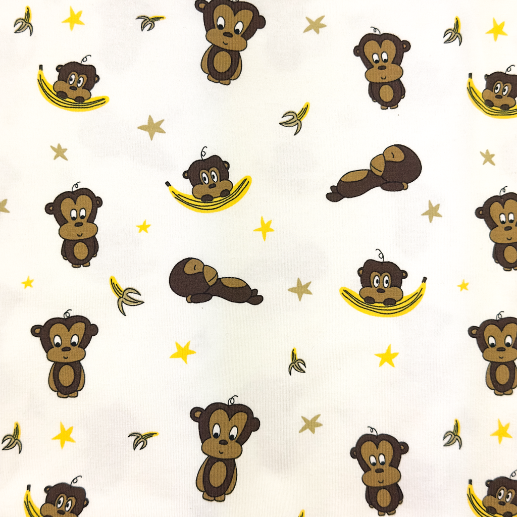 [S1803L] Jersey Drukowane Małpy z Bananami Snoozy Fabrics